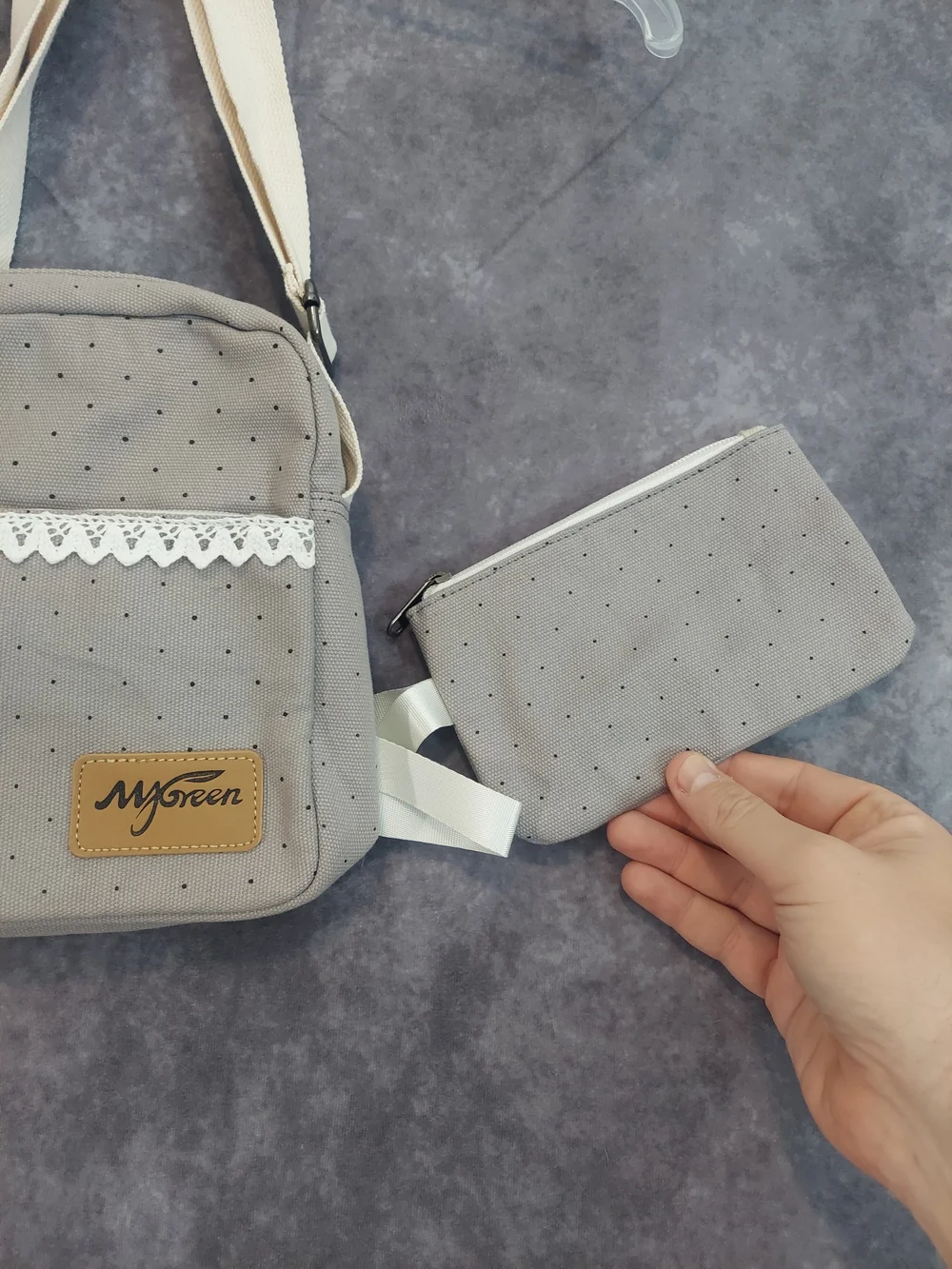 MYGREEN Canvas Shoulder Bag with Matching Wristlet Clutch - NWT